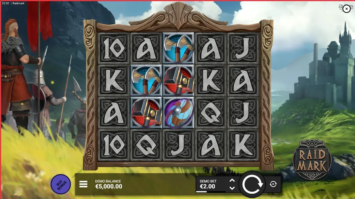 Isang visual na representasyon ng Raidmark slot na nagpapakita ng mga Viking longship at mga rune-carved reels.